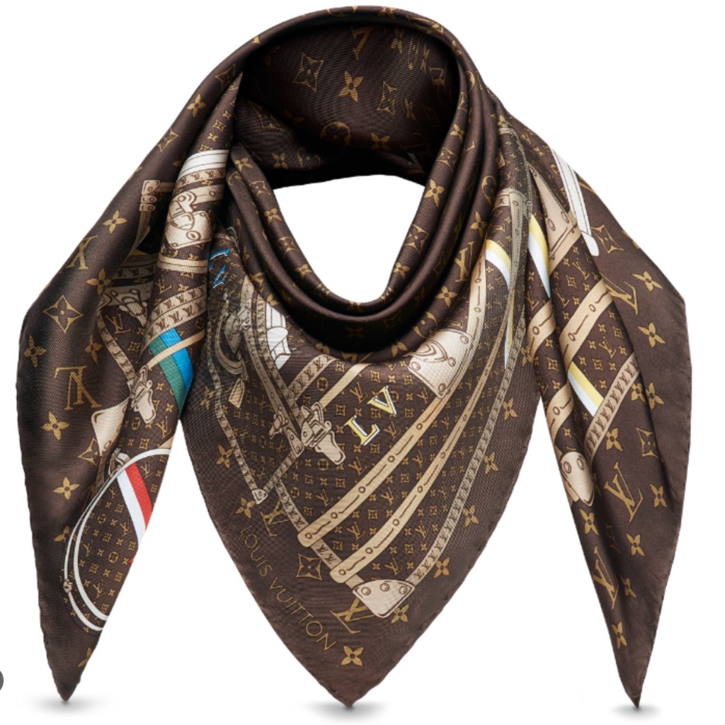 New Louis Vuitton Scarf Travel Trunks Monogram Brown Silk Wrap